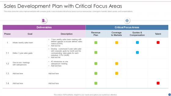 Sales Development Plan With Critical Focus Areas