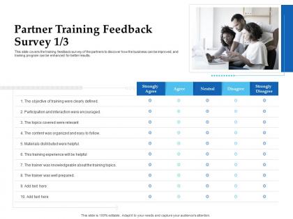 Sales enablement channel management partner training feedback survey agree ppt pictures