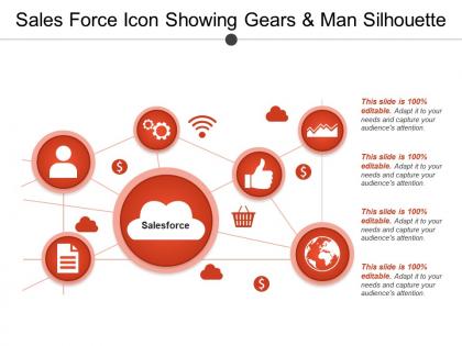 Sales force icon showing gears and man silhouette