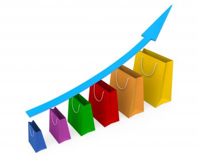 Sales growth chart with blue growth arrow stock photo