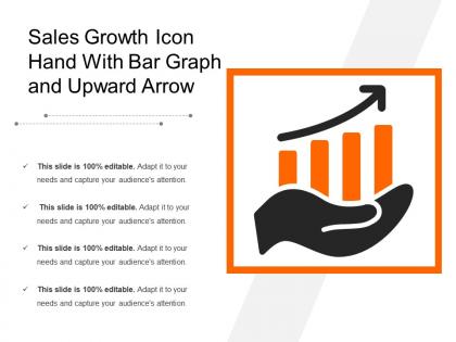 Sales growth icon hand with bar graph and upward arrow