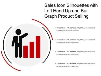 Sales icon silhouettes with left hand up and bar graph product selling
