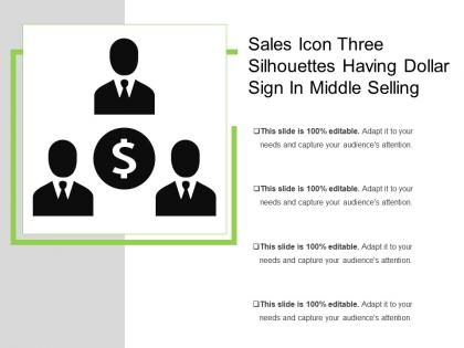 Sales icon three silhouettes having dollar sign in middle selling