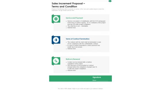 Sales Increment Proposal Terms And Condition One Pager Sample Example Document
