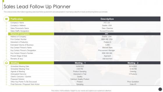Sales lead follow up planner sales best practices playbook