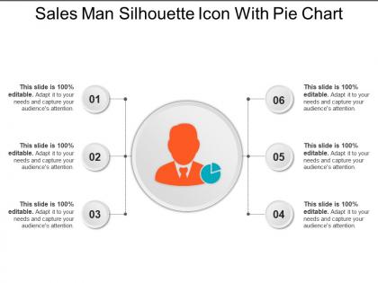 Sales man silhouette icon with pie chart ppt example