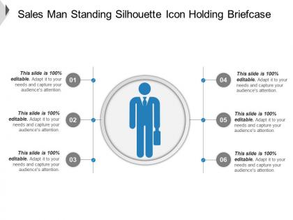 Sales man standing silhouette icon holding briefcase ppt icon