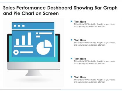 Sales performance dashboard showing bar graph and pie chart on screen