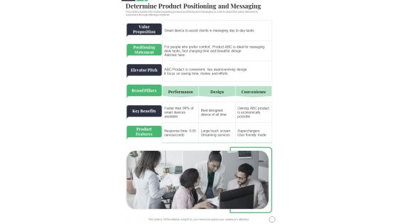 Sales Playbook Determine Product Positioning And Messaging One Pager Sample Example Document