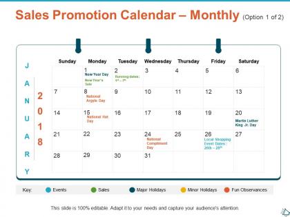 Sales promotion calendar monthly option planning ppt show infographic template