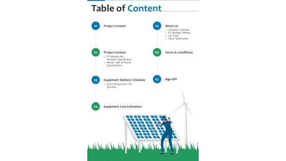 Sales Proposal For Solar Energy Business Table Of Content One Pager Sample Example Document