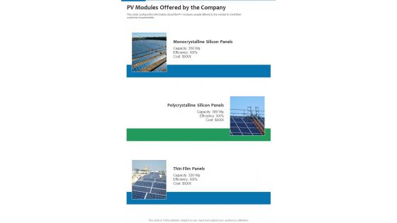Sales Proposal Solar Energy Business Pv Modules Offered Company One Pager Sample Example Document