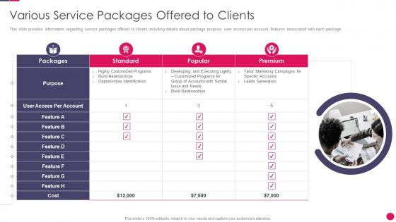 Sales strategies playbook various service packages offered to clients