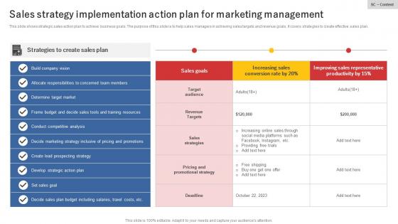 Sales Strategy Implementation Action Plan For Marketing Management