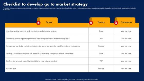 Sales Strategy To Boost Checklist To Develop Go To Market Strategy SS V