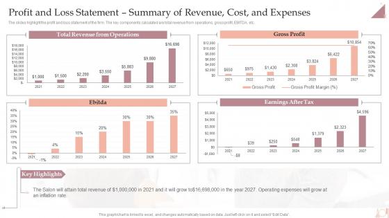 Salon Business Plan Profit And Loss Statement Summary Of Revenue Cost And Expenses BP SS