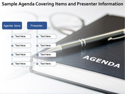 Sample agenda covering items and presenter information