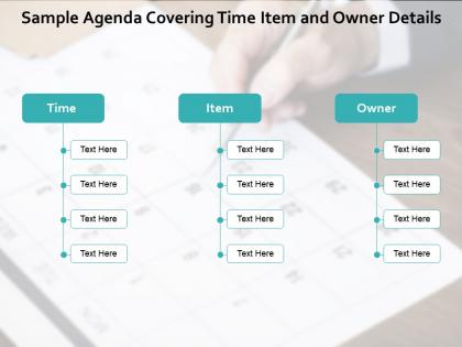 Sample agenda covering time item and owner details