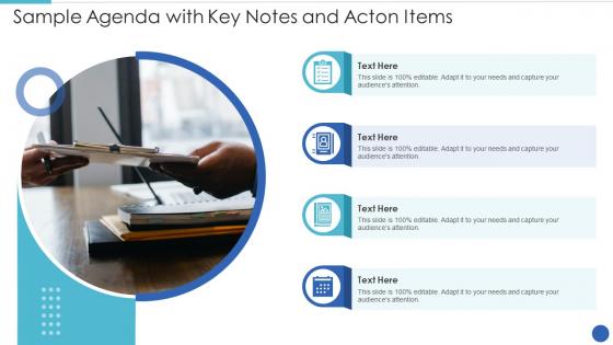 Sample agenda with key notes and acton items infographic template