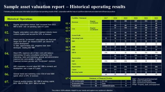 Sample Asset Valuation Report Historical Operating Results Sample Asset Valuation Report Branding