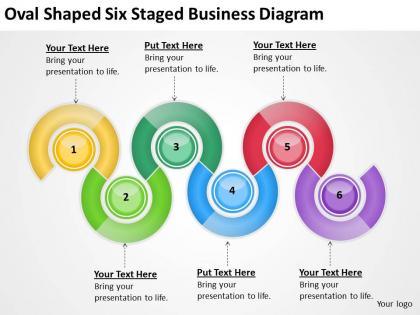 Sample business process flow diagram oval shaped six staged powerpoint slides
