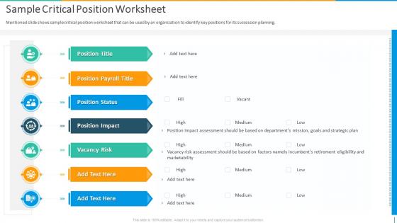 Sample Critical Position Worksheet Introducing Employee Succession Planning
