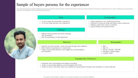 Sample Of Buyers Persona For The Experiencer Building Customer Persona To Improve Marketing MKT SS V