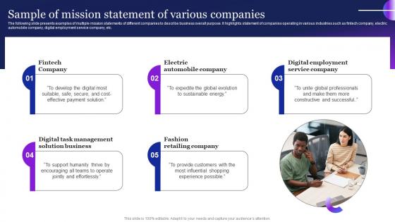 Sample Of Mission Statement Of Various Companies Guide To Employ Automation MKT SS V