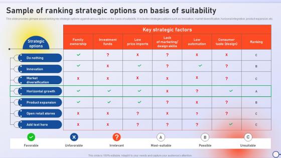 Sample Of Ranking Strategic Options On Basis Minimizing Risk And Enhancing Performance Strategy SS V