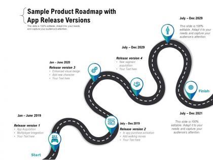 Sample product roadmap with app release versions