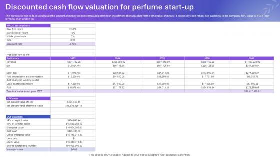 Sample Tom Ford Perfume Business Plan Discounted Cash Flow Valuation For Perfume BP SS V