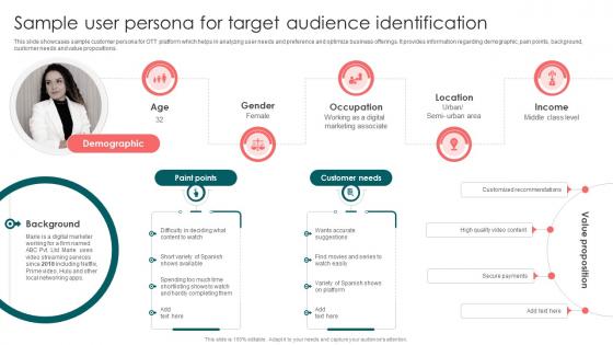 Sample User Persona For Target Audience Launching OTT Streaming App And Leveraging Video
