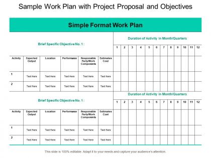 Sample work plan with project proposal and objectives