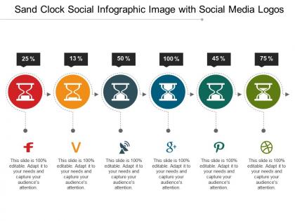 Sand clock social infographic image with social media logos