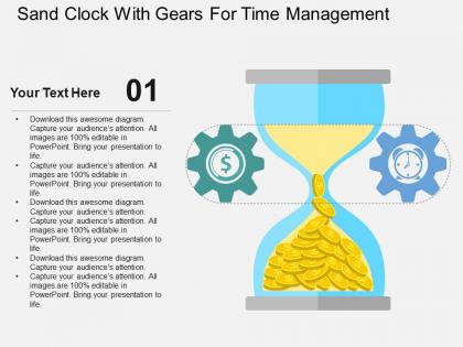 Sand clock with gears for time management flat powerpoint design