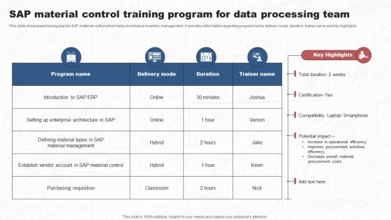 Sap Material Control Training Program For Data Processing Team