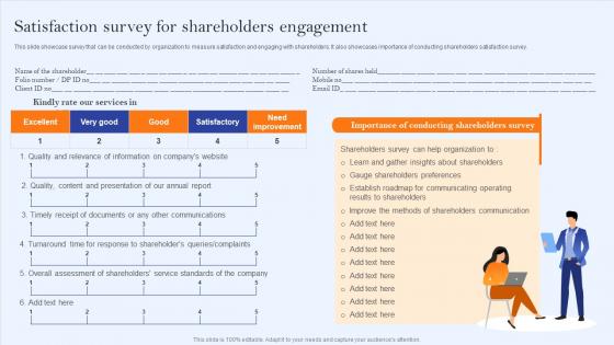Satisfaction Survey For Shareholders Engagement Communication Channels And Strategies