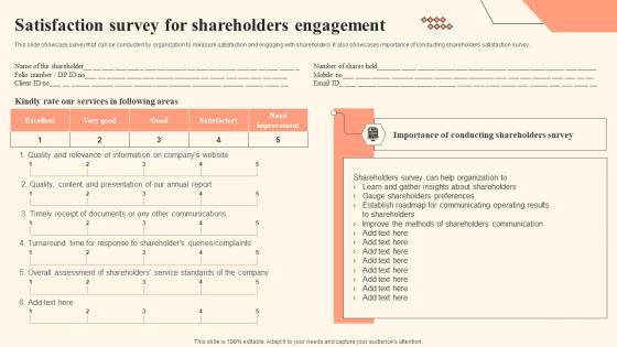 Satisfaction Survey For Shareholders Engagement Shareholder Communication Bridging