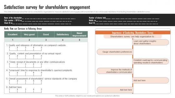 Satisfaction Survey For Strategic Plan For Shareholders Relationship Building