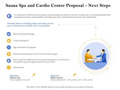 Sauna spa and cardio center proposal next steps ppt file topics