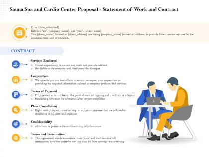 Sauna spa and cardio center proposal statement of work and contract ppt file elements