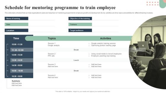 Schedule For Mentoring Programme To Train Employee Mentoring Plan For Employee Growth And Development