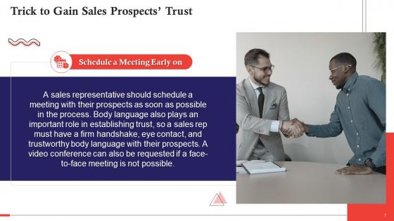 Schedule Meeting Early On To Gain Sales Prospects Trust Training Ppt