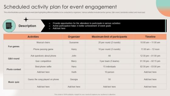 Scheduled Activity Plan For Event Engagement Business Event Planning And Management