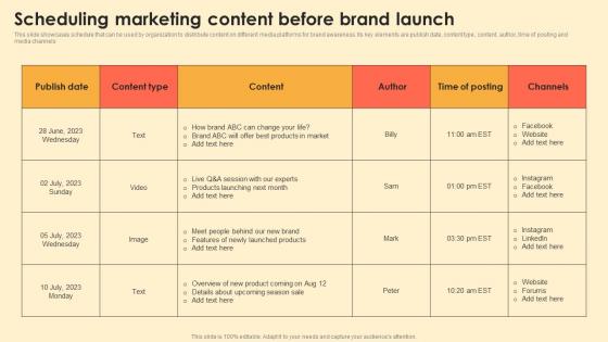 Scheduling Marketing Content Before Brand Launch Digital Brand Marketing MKT SS V