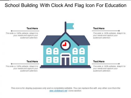 School building with clock and flag icon for education