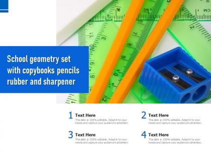School geometry set with copybooks pencils rubber and sharpener