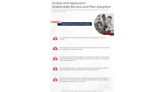 Scope And Approach Stakeholder Review And Plan Adoption One Pager Sample Example Document