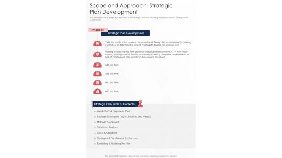 Scope And Approach Strategic Plan Development One Pager Sample Example Document