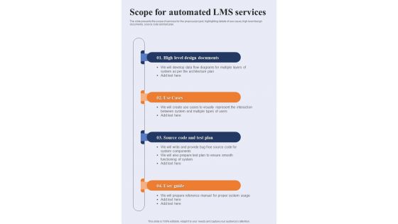 Scope For Automated LMS Services One Pager Sample Example Document